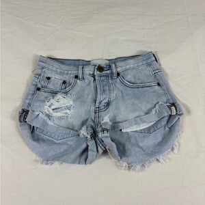 Oneteaspoon Bandits Women Blue Distressed Cut Off Denim Shorts Size 25